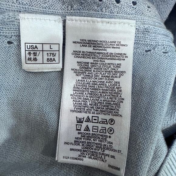 Brooks Brothers Red Fleece Merino V-Neck Sweater L Baby Blue - Picture 6 of 6